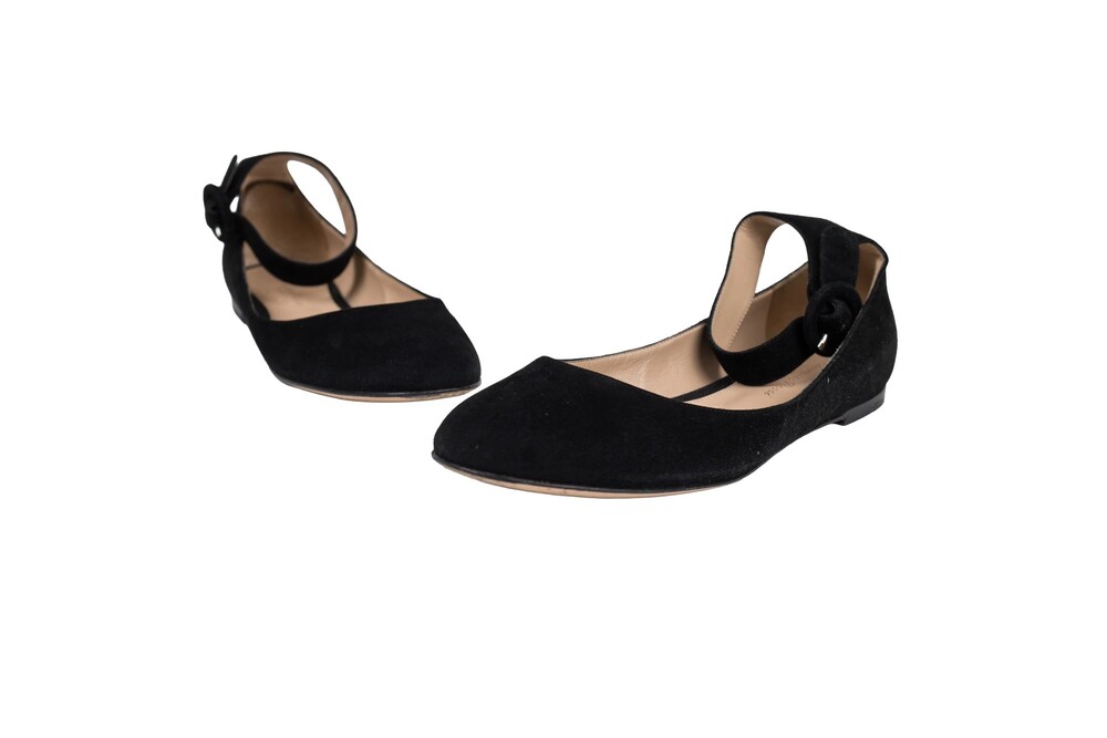 Gianvito Rossi Black Suede Ankle Strap Flats Size 36.5